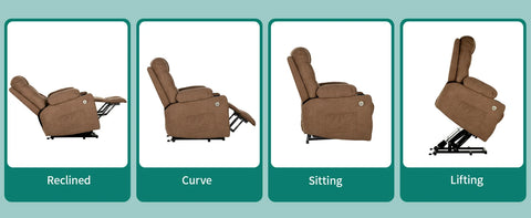 Electric Power Lift Recliner Chair for Elderly, Fabric Recliner Chair with Massage and Heat, Spacious Seat, USB Ports,