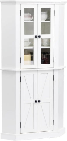 72" Kitchen Pantry Cabinet, Large Freestanding Cupboard with Drawer, Adjustable Shelves and Door Storage Shelves