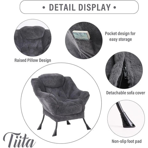 Tiita Lazy Chair with Ottoman, Modern Large Accent Lounge Chair, Leisure Sofa Armchair with Ottoman, Reading Chair