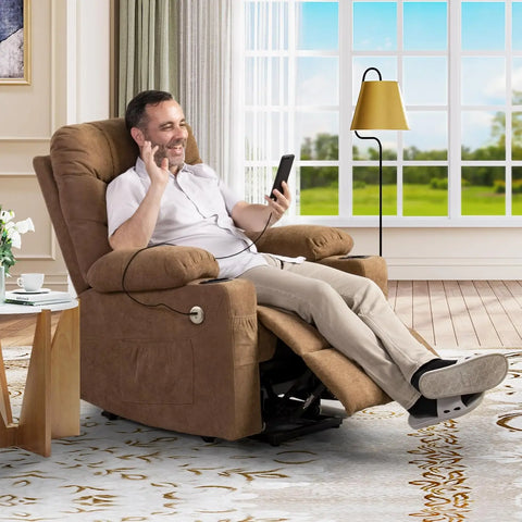 Electric Power Lift Recliner Chair for Elderly, Fabric Recliner Chair with Massage and Heat, Spacious Seat, USB Ports,