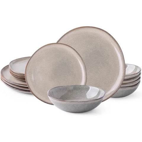 Ceramic Dinnerware Sets,Handmade Reactive Glaze Plates and Bowls Set,Highly Chip and Crack Resistant