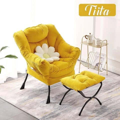 Tiita Lazy Chair with Ottoman, Modern Large Accent Lounge Chair, Leisure Sofa Armchair with Ottoman, Reading Chair