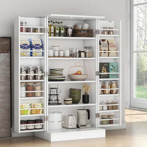 47” Kitchen Pantry Cabinets, Freestanding Kitchen Pantry Storage Cabinet with Doors and Adjustable Shelves