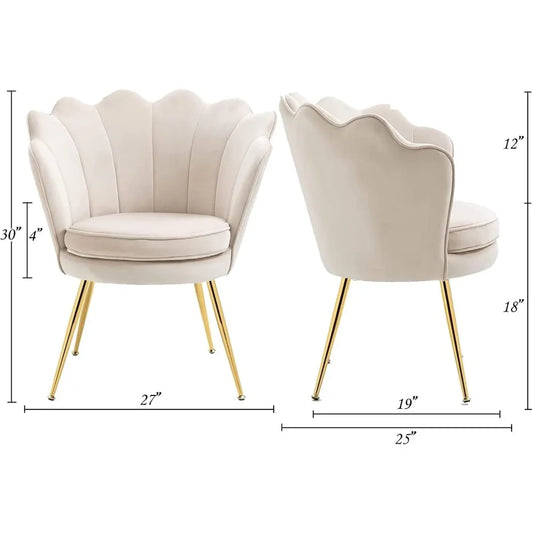 Living Room Chair Set of 2 with Golden Metal Legs, Shell-Shaped Armchair, Modern Accent Velvet Living Room Chair