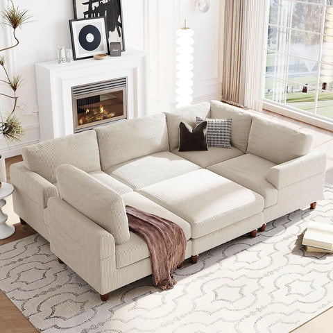 Modular Large Sectional Sofa with Ottoman, 6-Seater Upholstered Combination Corner Couch for  Space Furniture Sets