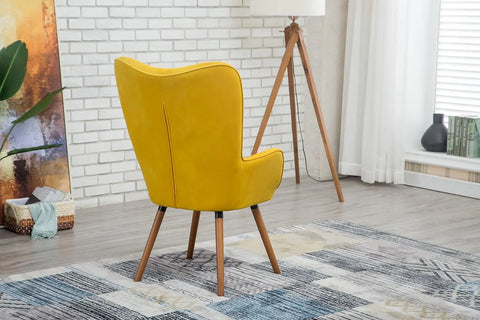 Roundhill Furniture AC155YL Doarnin Silky Velvet Tufted Button Accent Chair, Yellow 30D x 41.5W x 26.8H in