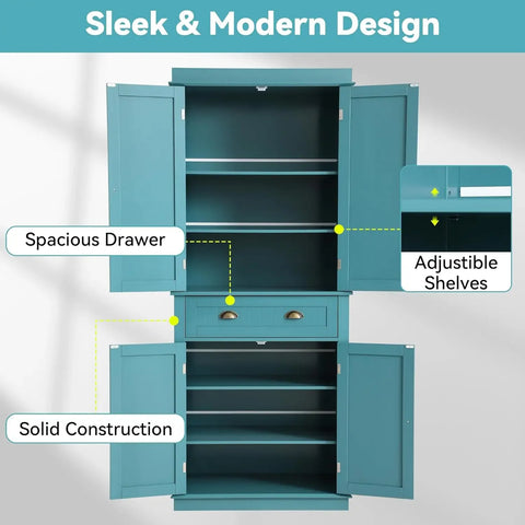 72" Kitchen Pantry Storage Cabinet, Freestanding Cupboard with 2 Cabinets, Drawer and Adjustable Shelves, Tall Storage Cabinet