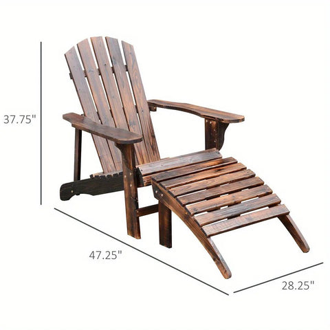 Outdoor Patio Deck Adirondack Chair Fir Wood Lounger Beach Seat Pool w/ Ottoman