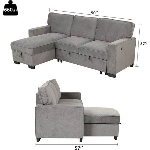 Convertible Sleeper Sofa 3 in 1, Chenille Modern L-Shaped Couches for Living Room, Pull Out Sectional Futon Sofa Bed