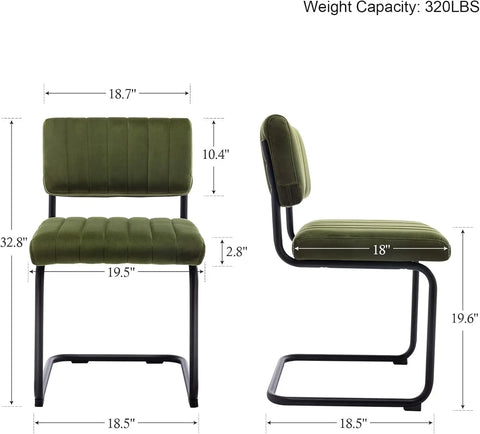 Green Velvet Dining Chairs Set of 2, Upholstered Kitchen Dining Room Chair, Comfy Green Chair with Black Metal Legs, Cant