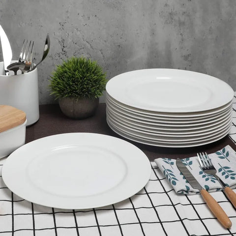 12-Piece White Porcelain Dinner Plates, Round Dessert or Salad Plate, Serving Dishes, Dinnerware Sets, Scratch Resistant