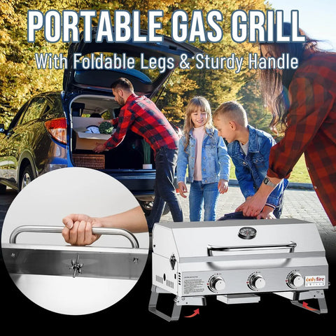 Onlyfire Tabletop Gas Grill 3 Burners, 24" Stainless Steel Portable Propane Grill with Foldable Legs 2024 HOT