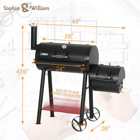 Charcoal Grill with Offset Smoker, 512 Square Inches Outdoor BBQ Grill Offset Charcoal Smoker.