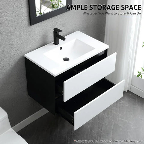 30" Bathroom Vanity Cabinet with Undermount Ceramic Sink Combo,2 Big Drawers & Matte Black Faucet