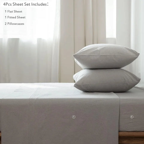 Bedding Sheet Set 100% Washed Cotton Linen Like Textured Breathable Durable Soft Comfy