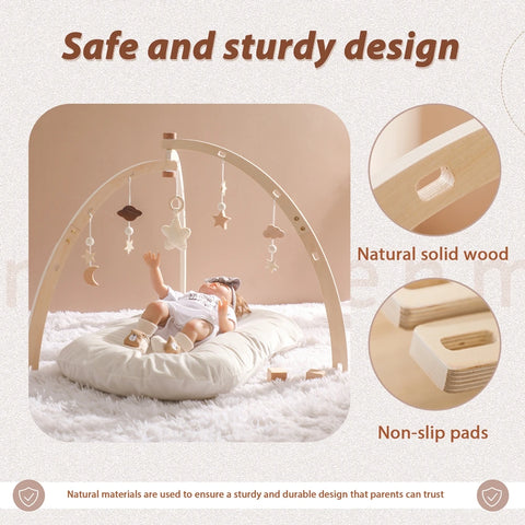 Baby Montessori Toys Wooden Gym Frame Splint Triangle Newborn Activity Gym Frame Star Cloud Hanging Pendant Baby Rattle Toys