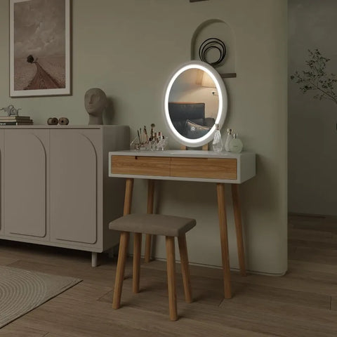 Makeup Vanity Desk with Lights,Small Vanity with Adjustable Brightness Mirror for Samll Spaces,Vanity Desk with Drawers