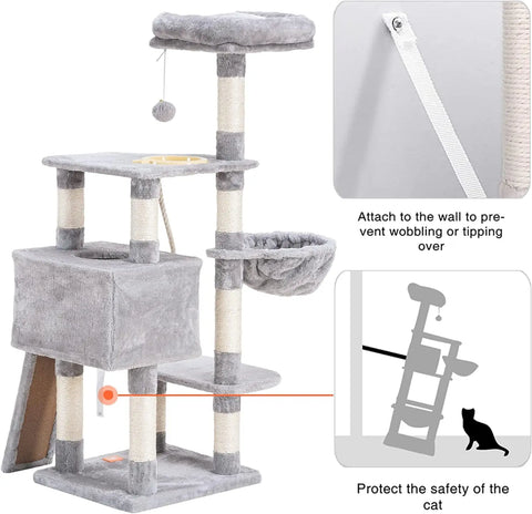 Cat Tree, Cat Tower for Indoor Cats with Scratching Board, Multi-Level Cat Furniture Condo with Feeding Bowl