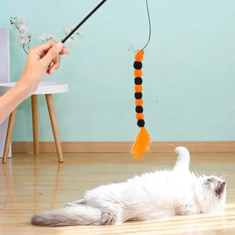 Cat Feather Wand Toys Feather Pet Teaser Wand Portable Pet Toys For Entertainment Multifunctional Teaser Toy With Bell & Plush