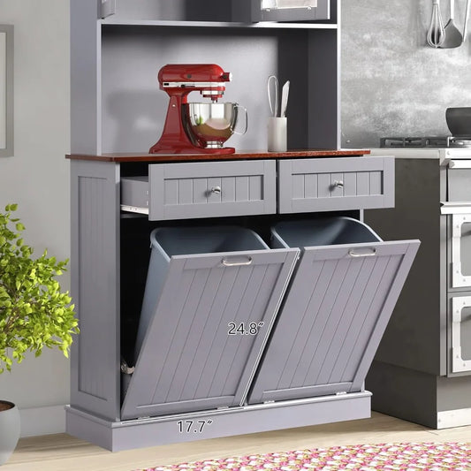 Kitchen Pantry Storage Cabinet, Microwave Cabinet with Tilt Out Trash Cabinet, Freestanding Kitchen Hutch,Tall Pantry Cabinet