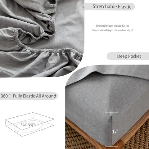 Bedding Sheet Set 100% Washed Cotton Linen Like Textured Breathable Durable Soft Comfy