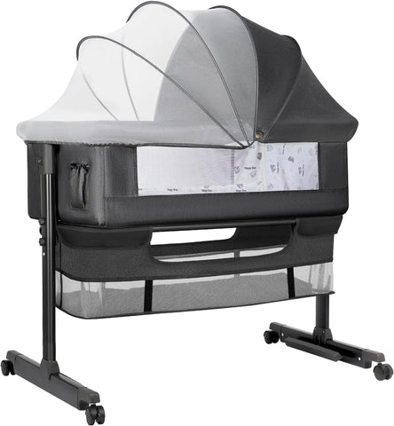 Baby Basinet Bedside Sleeper, Easy to Fold Portable Crib Side Bassinet 2024new Style Girl/boy bassinets (Dark Gray)