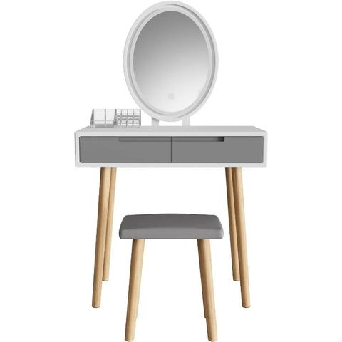 Makeup Vanity Desk with Lights,Small Vanity with Adjustable Brightness Mirror for Samll Spaces,Vanity Desk with Drawers