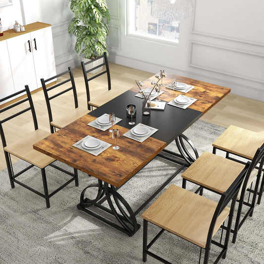 70.3" Wood Dining Table Rectangular Kitchen Table For 6 People Home Furniture