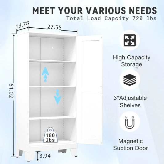 61.02" Pantry Cabinet, Kitchen Pantry Storage Cabinets with Adjustable Shelves and Feet,  Pantry Storage Cabinet for Kitchen