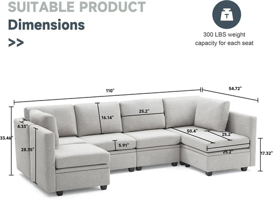 Modular Sectional Sofa, U Shaped Sofa Couch with Storage, Soft Sponges, Seat Modular Couch with Chaise for Living Room