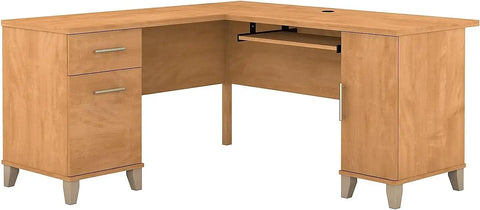 L Shaped Desk with Storage | Corner Computer Table for Home Office, 60W, Maple Cross,Office Desk