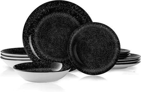 12 Piece Round Kitchen Dinnerware Set,Service for 4, Chip Resistant Porcelain