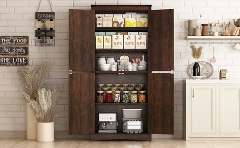 71" Tall Kitchen Pantry,Farmhouse Storage Cabinet with Adjustable Shelves,Load-Bearing Steel Pipe,Farmhouse Pantry Cabinet