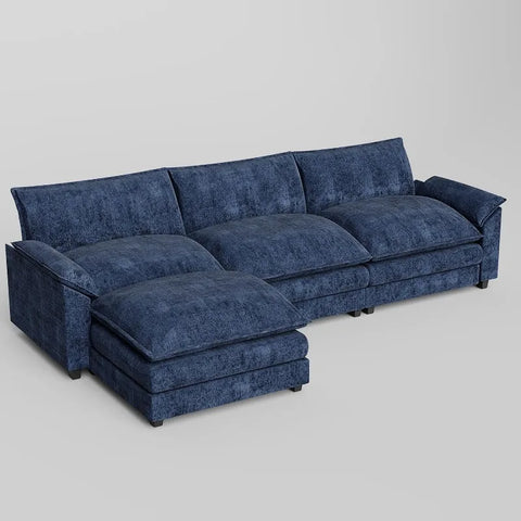 119” Modular Oversized Sectional Sofa Couch,Wide Arm L-Shaped Couch, Deep Seat and Reversible Ottoman,Chenille Fabric