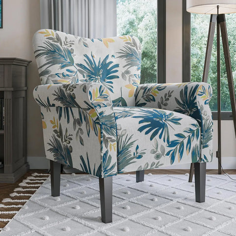 BELLEZE Modern Accent Chair for Living Room, High Back Floral Armchair with Wooden Legs, Upholstered Wingback Side Chair Padded