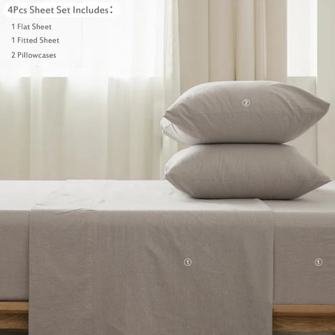 Bedding Sheet Set 100% Washed Cotton Linen Like Textured Breathable Durable Soft Comfy