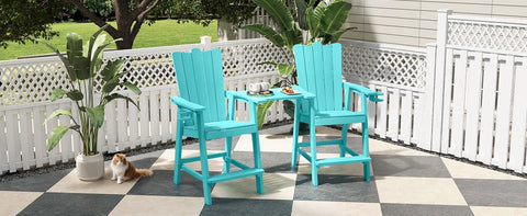 Tall Balcony Chair Set of 2, Patio Adirondack Chairs with Removable Connecting Trays, Outdoor  CupHolder and Umbrella Hole