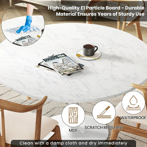 Round Dining Table, Kitchen Dining Table 2-4 People with MDF Table Top & Pedestal Base