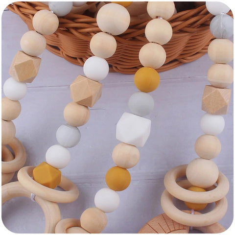 4 Pcs Wooden Baby Play Gym Frame Beech Ring Stroller Hanging Pendants Newborn Activity Gym Fitness Rack Rattle Toys Room Decor