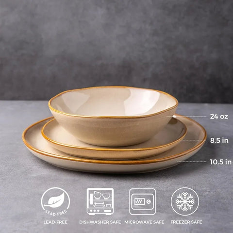 Ceramic Dinnerware Sets,Handmade Reactive Glaze Plates and Bowls Set,Highly Chip and Crack Resistant