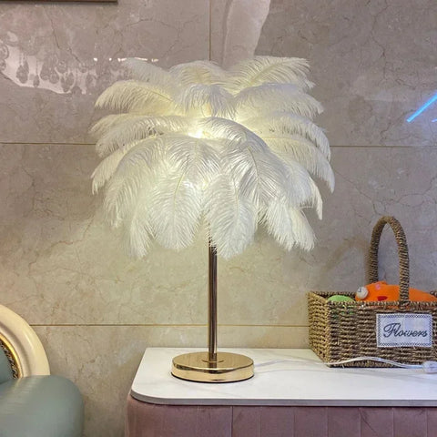 2023 New Touch Control Table Feather Lamp for Wedding Bedroom Decoration LED Desk Lamp with Feathers USB Power/Rechargeable