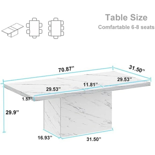 Faux Marble Dining Table, 71” Rectangle Modern Dinner Table for 6-8, Farmhouse Long Kitchen Table for Living Room,