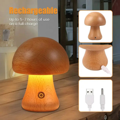 New INS LED Night Light With Touch Switch Wooden Cute Mushroom Bedside Table Lamp  Bedroom Childrens Room Sleeping Night Lamps