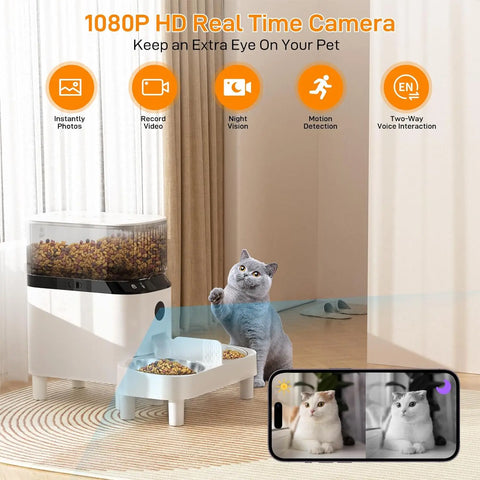 Automatic Cat Feeders, Smart Timed Automatic Dog Feeder, HD Camera Voice and Video Recording, Cat Food Dispenser Portion, 2.4G W