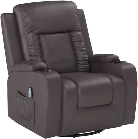 Leather Recliner Chair Modern Rocker with Heated Massage Ergonomic Lounge 360 Degree Swivel Single Sofa Seat