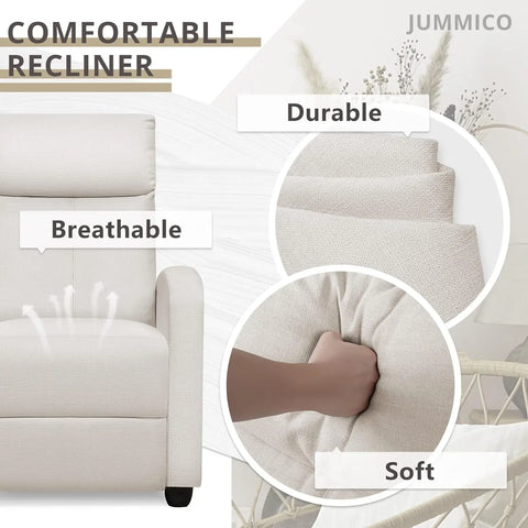 Recliner Chair Adjustable Home Theater Single Fabric Recliner Sofa Furniture with Thick Seat Cushion and Backrest Modern