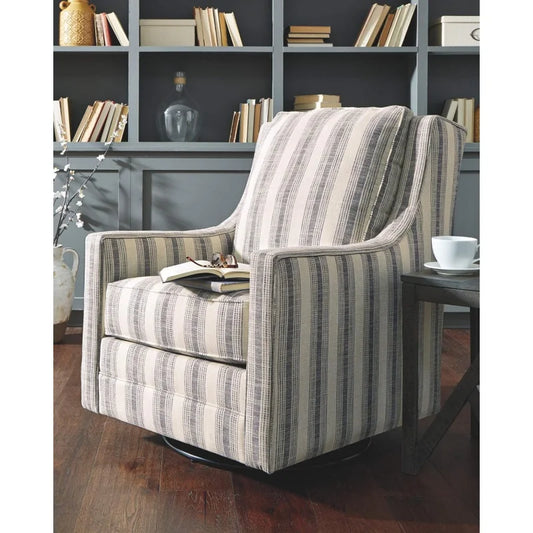 Signature Design by Ashley Kambria Striped Upholstered Swivel Accent Glider Chair, Ivory & Black