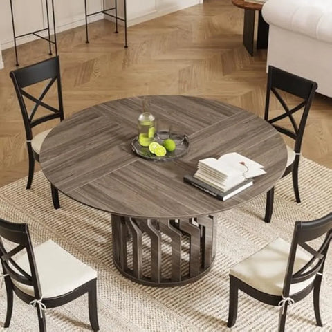 Wooden Dining Room Table, 41In Round Dining Table for 4-6 People, Modern Round Dinner Table, Large Kitchen Table