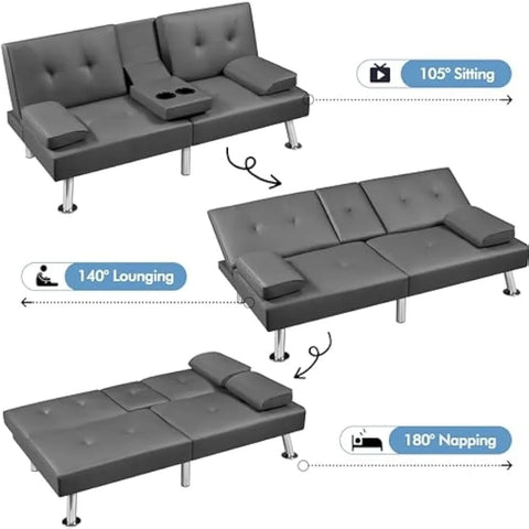 Convertible Sofa Bed Adjustable Couch Sleeper Modern Faux Leather Home Recliner Reversible Loveseat Folding Daybed Guest Bed