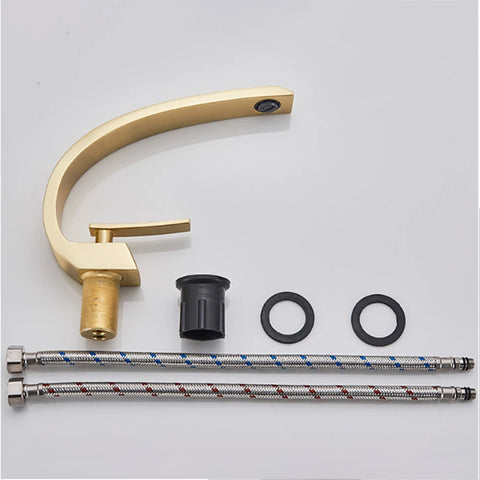 Polished Golden Bathroom Faucet Single Handle Hot Cold Mixier Tap Vanity Sink Faucet Deck Mount Crane